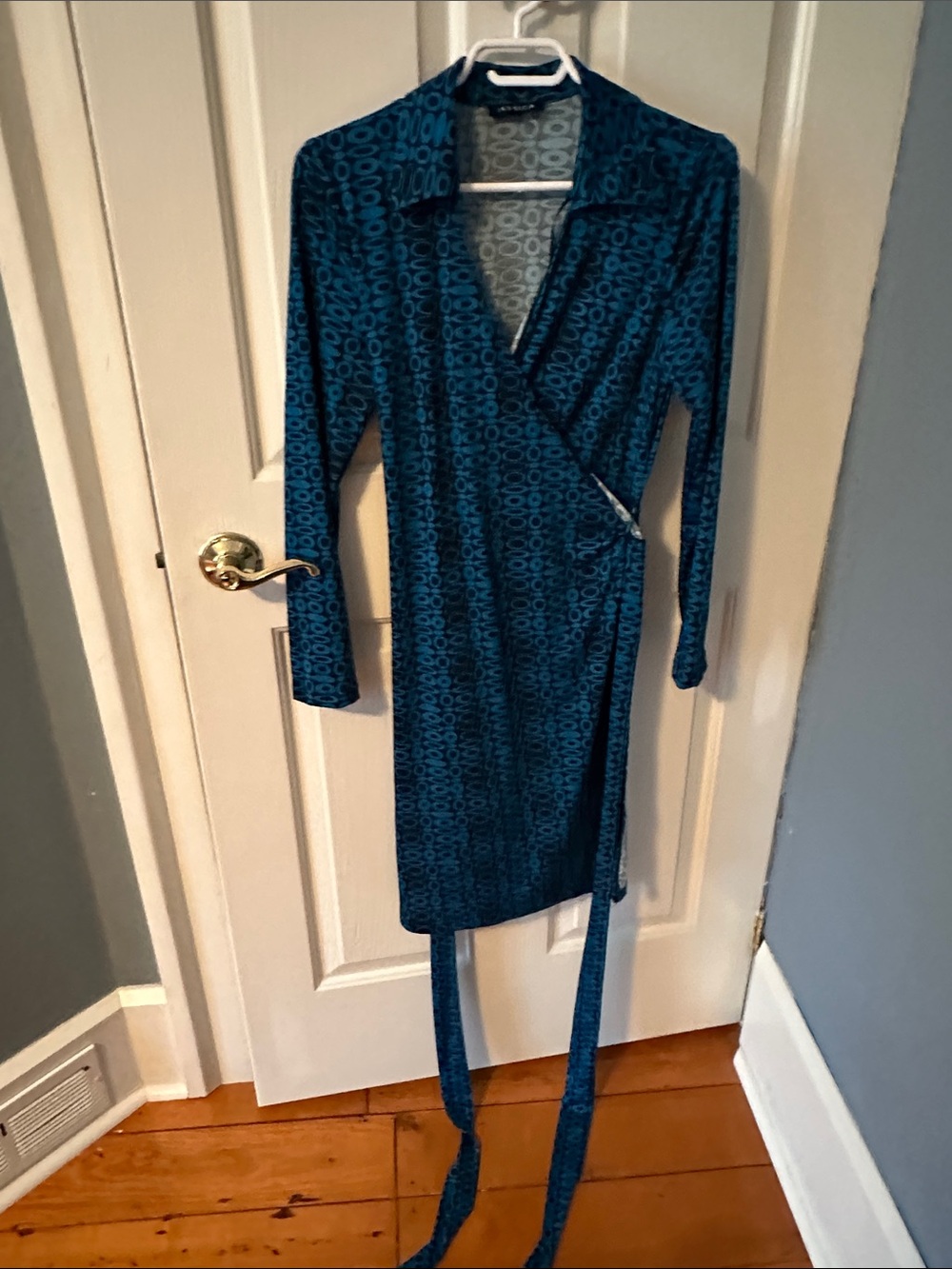 Jessica Teal Patterned Wrap Dress
